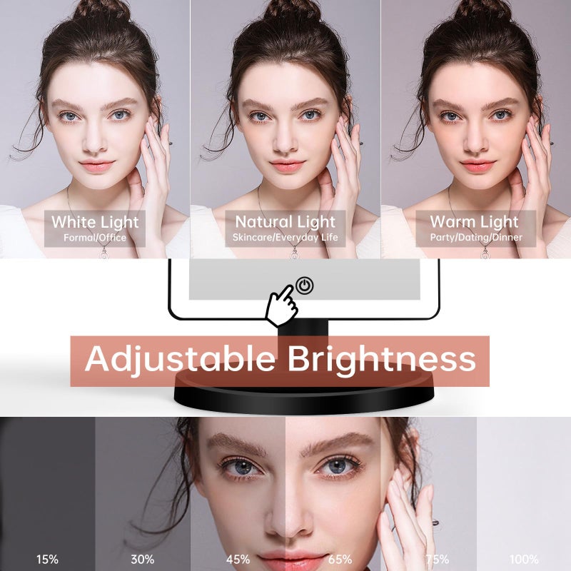FUNTOUCH Large Lighted Makeup Mirror with Lights, 3 Color Lighting Modes Light Up Mirror with 88 LED, 10X Magnification and 360Â° Rotation Touch Screen Tabletop Cosmetic Vanity Make Up Mirror (Black) - Image 3